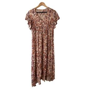 Sundance Women's Floral Print Vneck Midi Dress Short Sleeve Pink/Cream Size 4